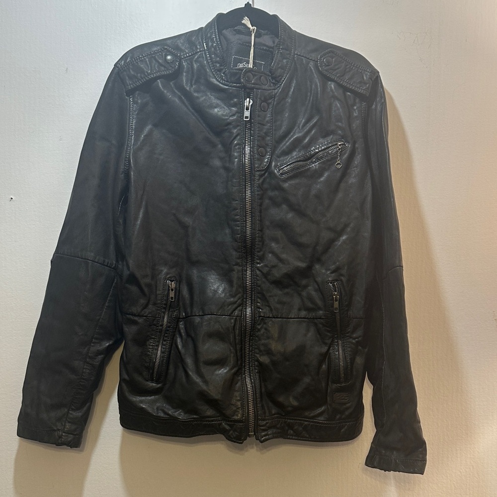 Diesel Dark Leather Bomber Jacket